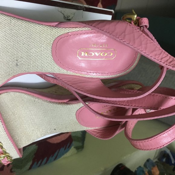 Authentic Coach Ellette Leather and Cork Platform Wedge Ankle Strap Sandals - Picture 5 of 10